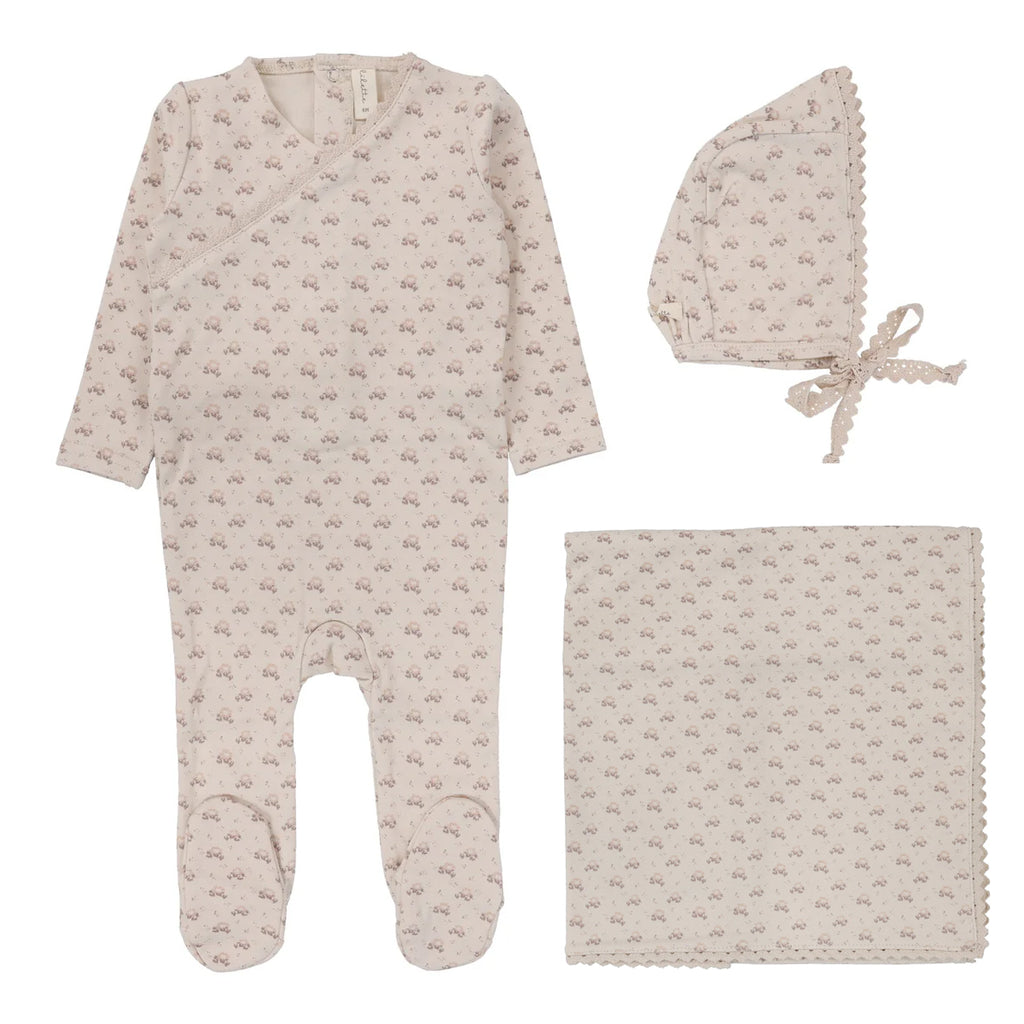 Lilette Dotty Florette 3PC Layette Set - Natural/Mauve