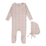 Lilette Vintage Floral Footie & Beanie Set - Pink