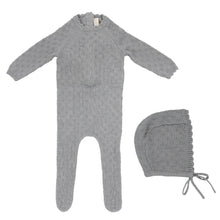 Load image into Gallery viewer, Lilette Vintage Knit Footie &amp; Beanie Set - Blue