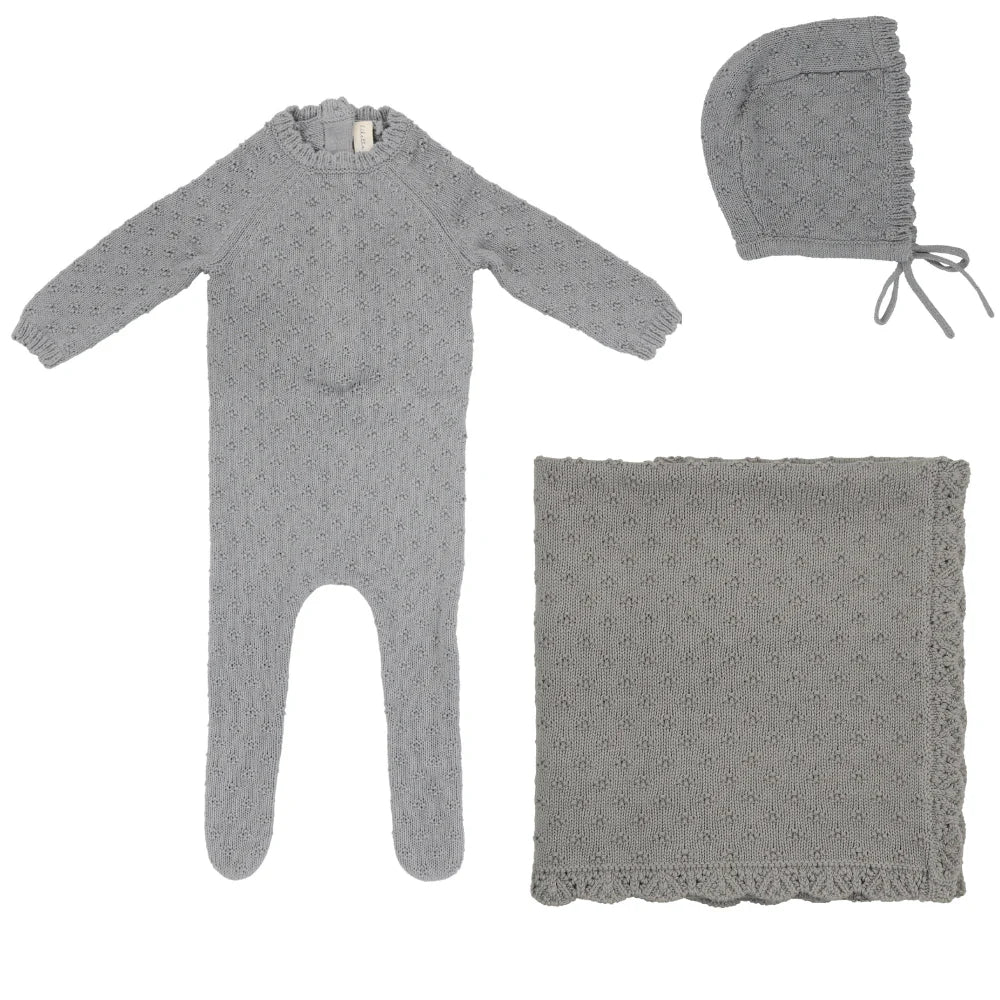 Lilette Vintage Knit 3PC Layette Set - Blue