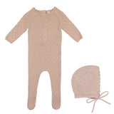 Lilette Vintage Knit Footie & Beanie Set - Petal