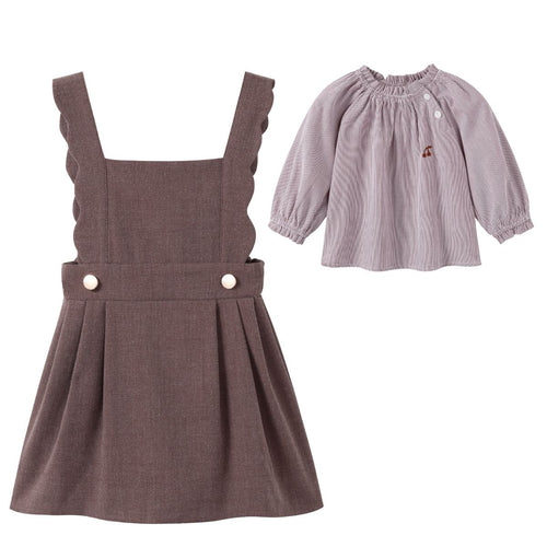 NouNelle Brown Scallop Jumper And Pinstripe Shirt Set