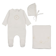 Load image into Gallery viewer, Bee &amp; Dee Lovely Loops Velour Layette Set - Chalk White Boys