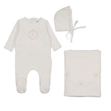 Bee & Dee Lovely Loops Velour Layette Set - Chalk White Boys