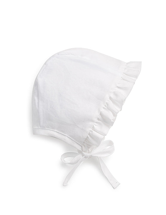 Jacqueline & Jack Cotton  Cotton Bonnet - White Ruffled