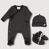 Finch & Fable - Wool Rib Playsuit, Hat & Booties - Storm Stripe