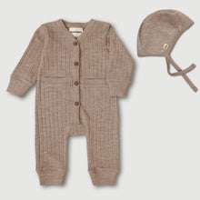 Load image into Gallery viewer, Finch &amp; Fable - Wool Rib Playsuit and Bonnet - Sand RUNS BIG