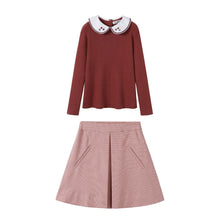 Load image into Gallery viewer, NouNelle Rust Collar Sweater And Houndstooth Pink Skirt