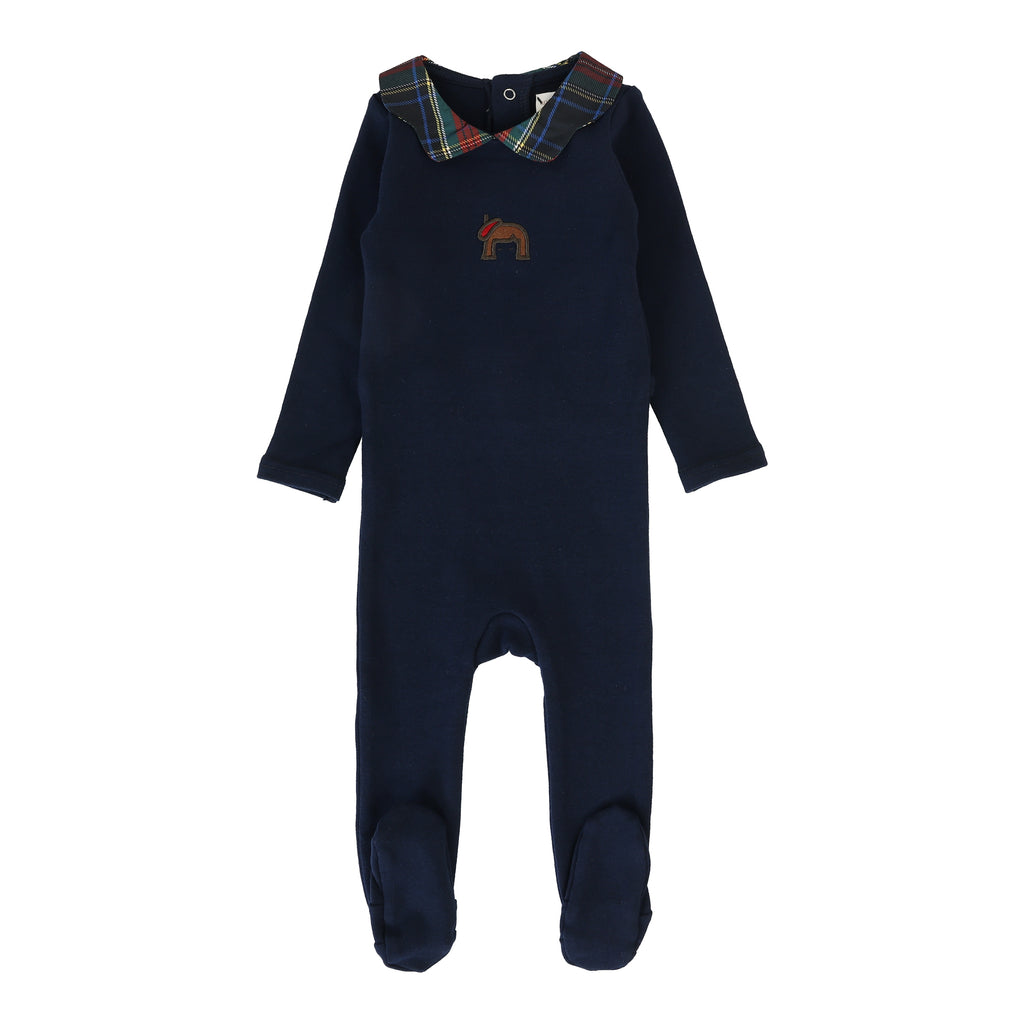Lil Legs Girls Plaid Footie - Navy