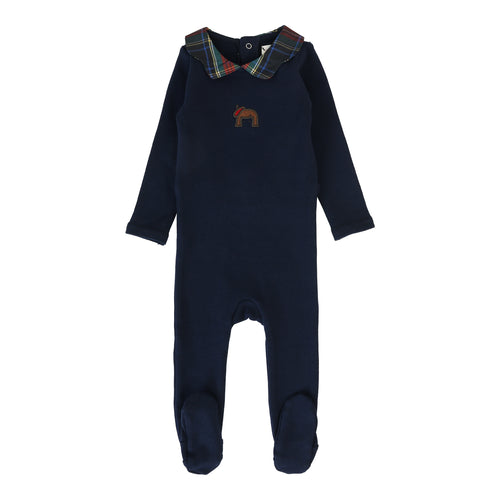 Lil Legs Girls Plaid Footie - Navy