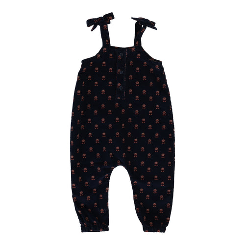 Lil Legs Vintage Floral Corduroy Overalls - Navy
