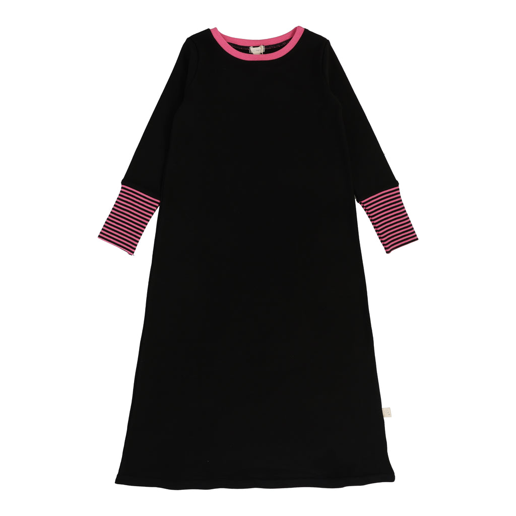Lil Legs Striped Cuff Nightgown - Black/Hot Pink