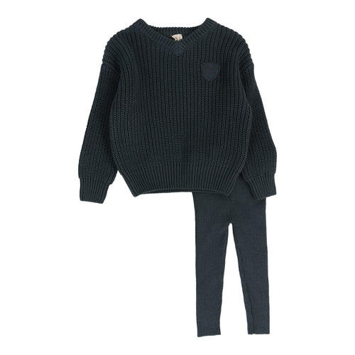 Lil Legs Knit VNeck Toddler Set - Slate
