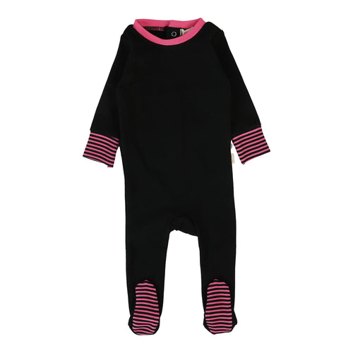 Lil Legs Striped Cuff Footie - Black/Hot Pink