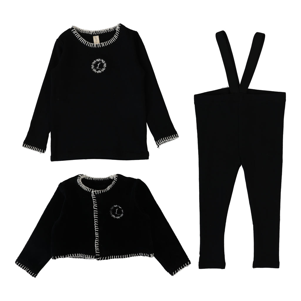 Lilette Velour Cardi Lounge Set - Black