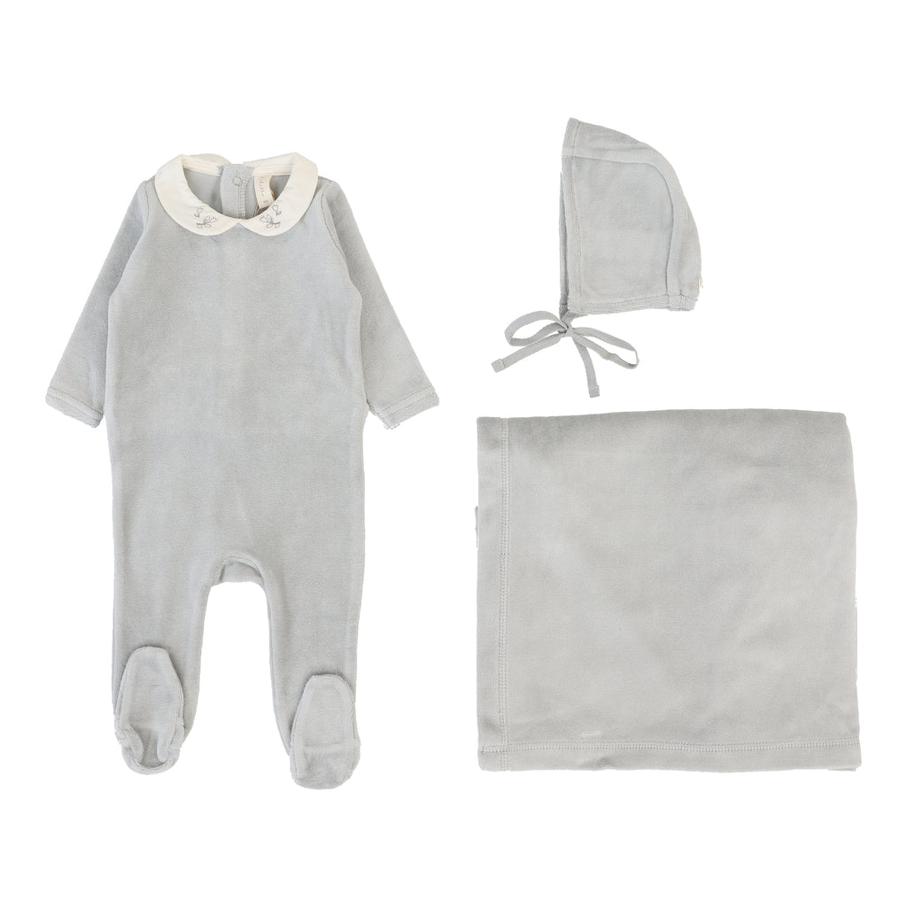 Lilette Velour Collar Layette Set - Dusty Blue
