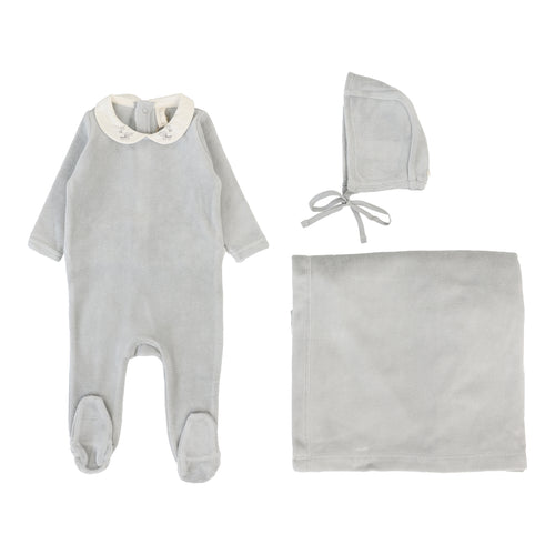 Lilette Velour Collar Layette Set - Dusty Blue