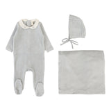 Lilette Velour Collar Layette Set - Dusty Blue