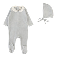 Load image into Gallery viewer, Lilette Velour Collar Footie And Hat -  Dusty Blue