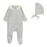 Lilette Velour Collar Footie And Hat -  Dusty Blue