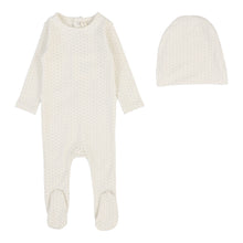 Load image into Gallery viewer, Lilette Dotted Footie And Hat - Cream/Blue