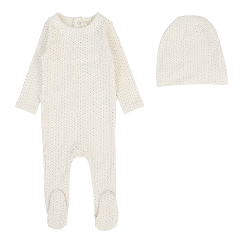 Lilette Dotted Footie And Hat - Cream/Blue