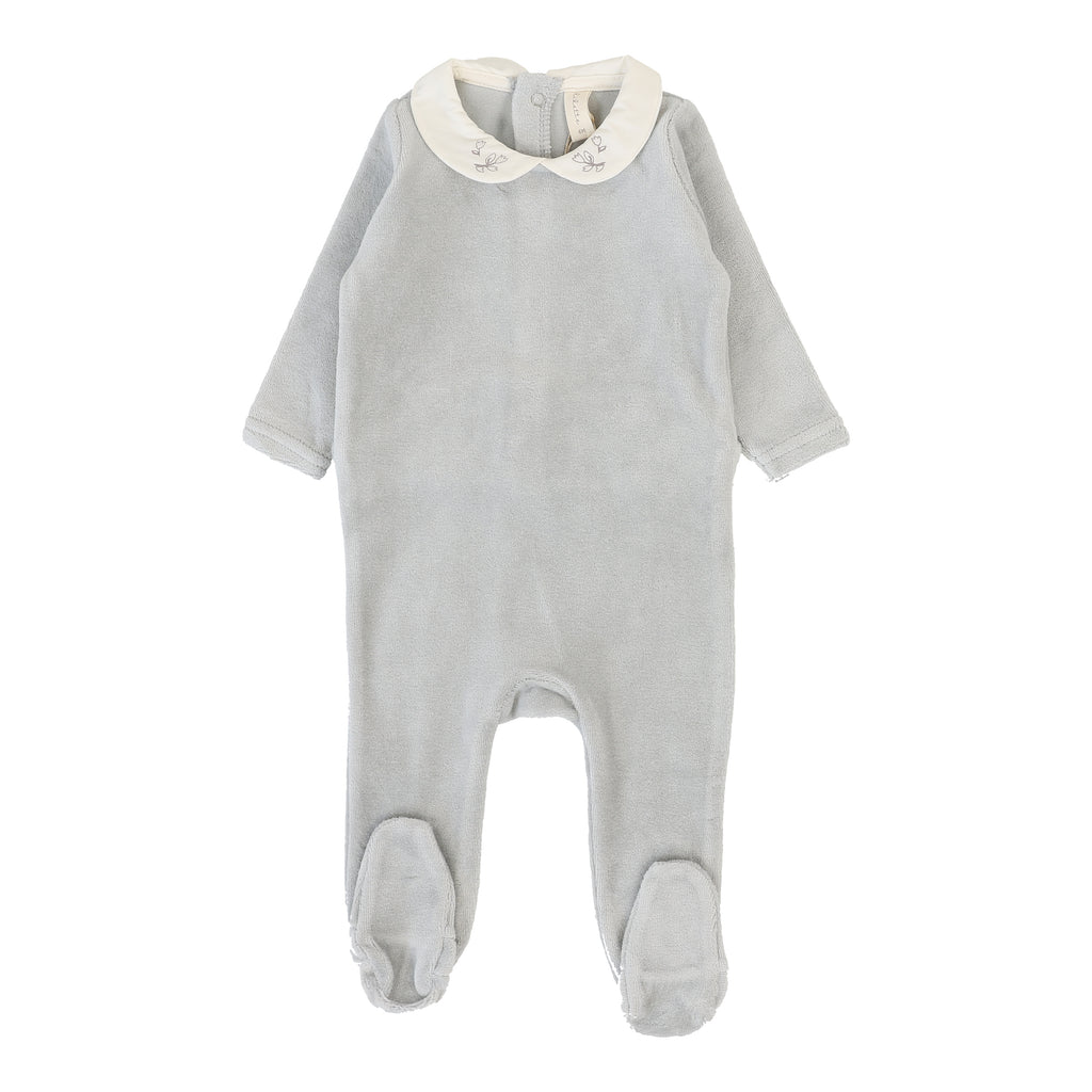 Lilette Velour Collar Footie - Dusty Blue