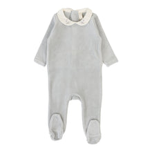 Load image into Gallery viewer, Lilette Velour Collar Footie - Dusty Blue