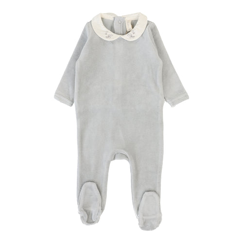 Lilette Velour Collar Footie - Dusty Blue
