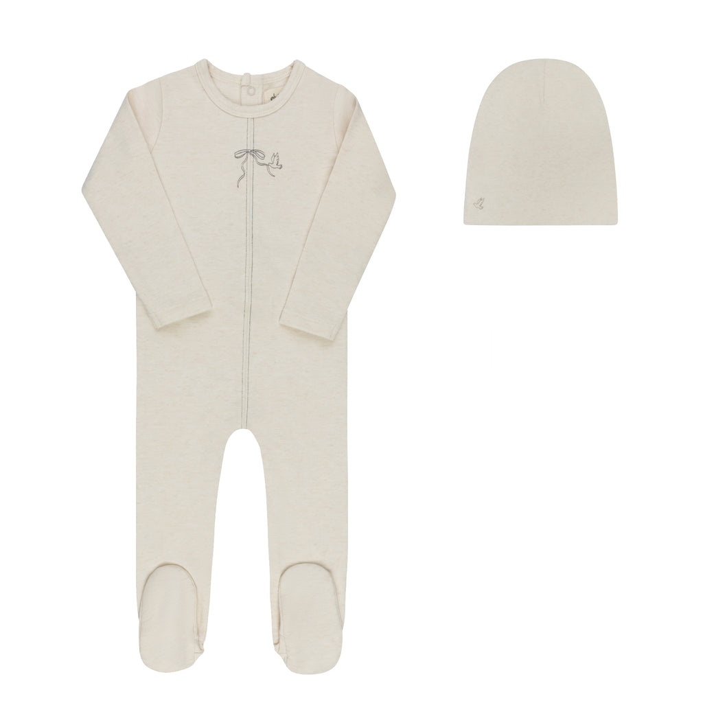 Ely's & Co Bird Seam Collection Footie And Beanie - Cream/Charcoal