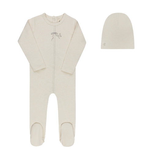 Ely's & Co Bird Seam Collection Footie And Beanie - Cream/Charcoal