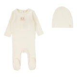 Lilette Pointelle Emblem Footie And Hat - Cream