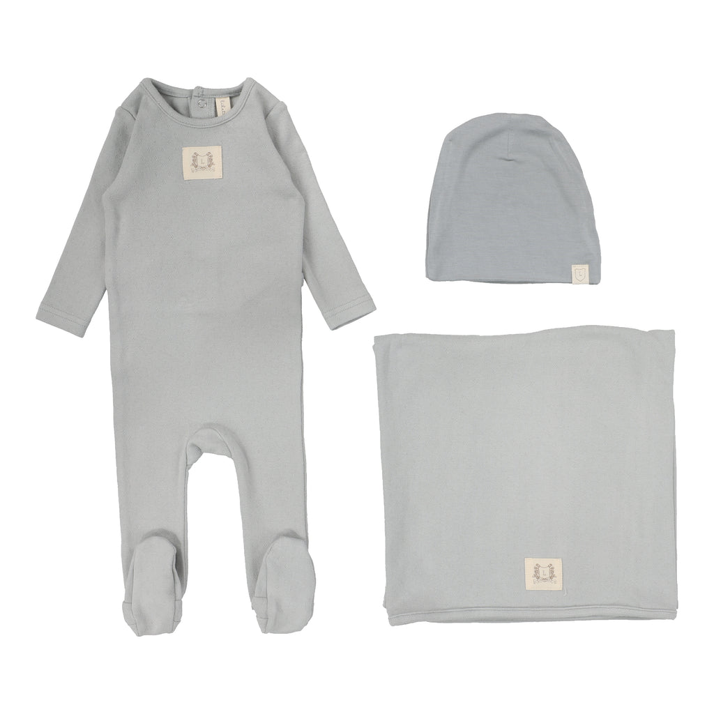 Lilette Pointelle Emblem Layette Set - Light Blue