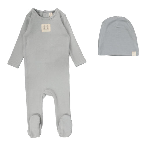 Lilette Pointelle Emblem Footie And Hat - Light Blue