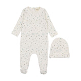 Mema Polka Dot Floral Print Footie & Beanie - Floral Blue