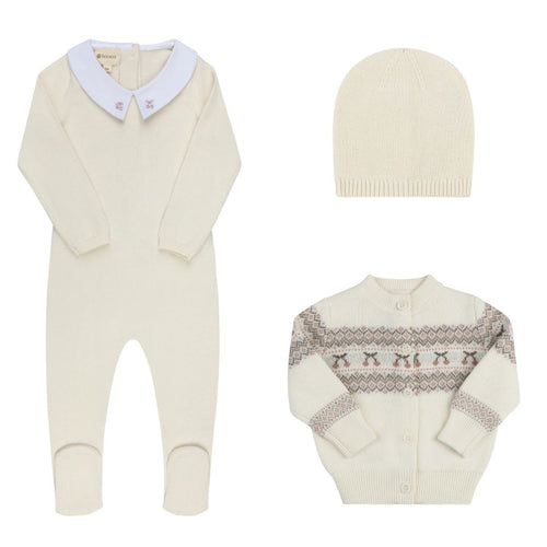 Looms Fair Isle Collection Baby 3Pc Set - Ivory/Mauve