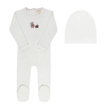 Load image into Gallery viewer, Aurora Embroidered Bear Collection Girls Footie And Beanie - Ivory