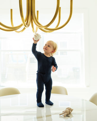 Ribbed Pocket Navy Footie