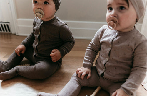 Brown Pointelle Cardigan 2 Piece Set & Hat