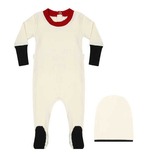 White Colorblock Footie & Beanie