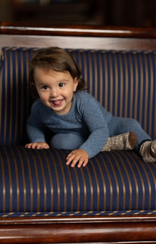 Argyle Fine Knit Set - Heather Blue