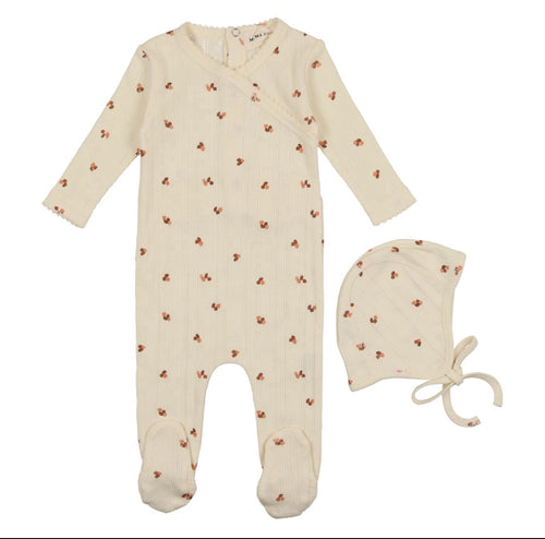 Printed Pink Pointelle Footie & Bonnet