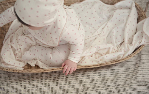 Ribbed Cotton Floral Footie & Bonnet