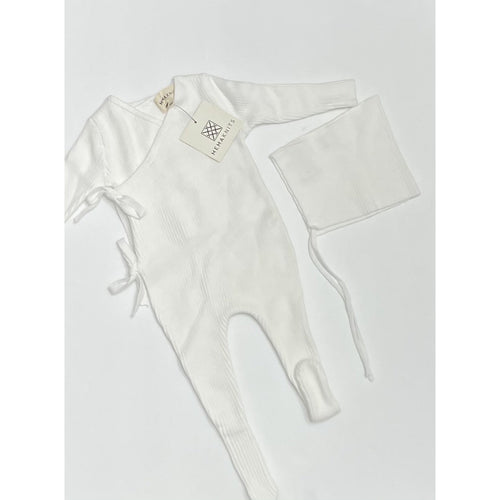 Winter white knit Bow Footie & Bonnet