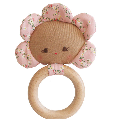 Alimrose Flower Baby Teether Rattle Posy Heart