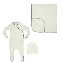 Load image into Gallery viewer, Little Parni Ivory 3PC Ribbed Baby Stretchy Set