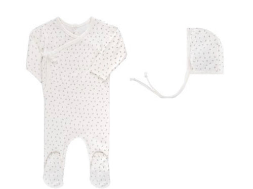 Brushed Cotton Tiny Flower Kimono Footie & Bonnet