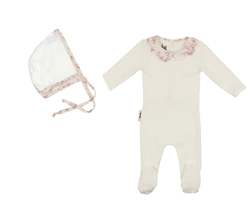 White/Blush Scalloped Collar Footie