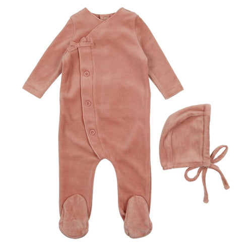 Velour Kimono Footie & Bonnet Pink