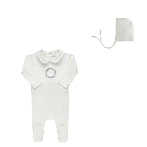 Ely's & Co Jersey Cotton Silver Embroidered Wreath Footie & Hat